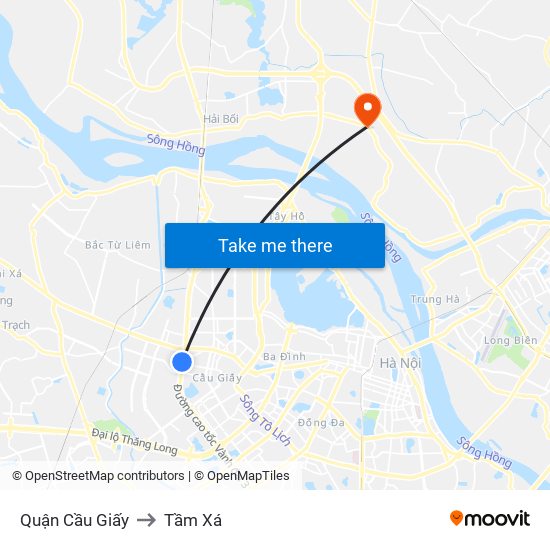 Quận Cầu Giấy to Tầm Xá map