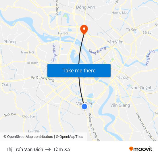 Thị Trấn Văn Điển to Tầm Xá map