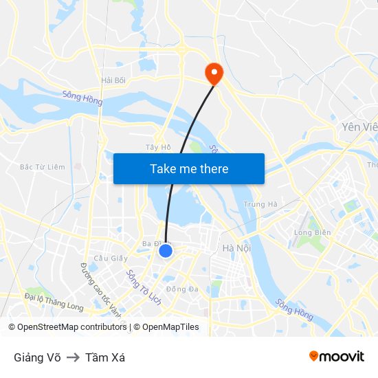 Giảng Võ to Tầm Xá map