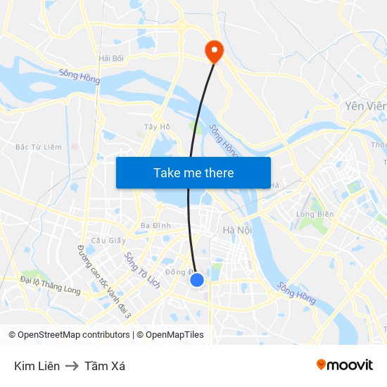 Kim Liên to Tầm Xá map