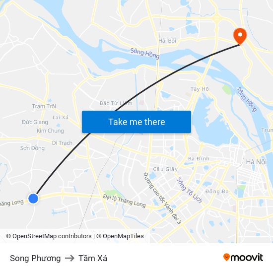 Song Phương to Tầm Xá map