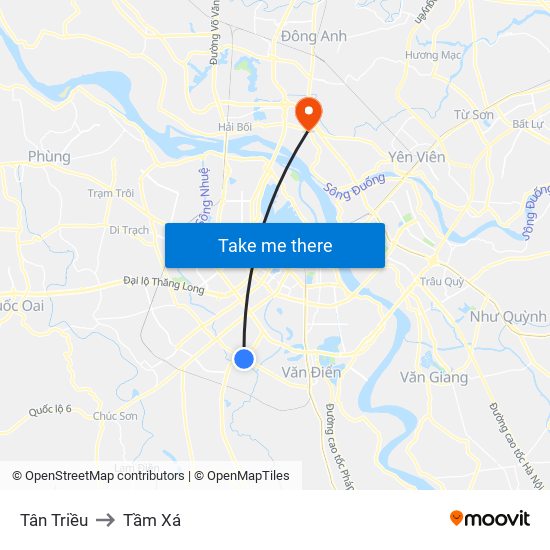 Tân Triều to Tầm Xá map