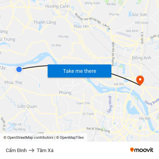 Cẩm Đình to Tầm Xá map