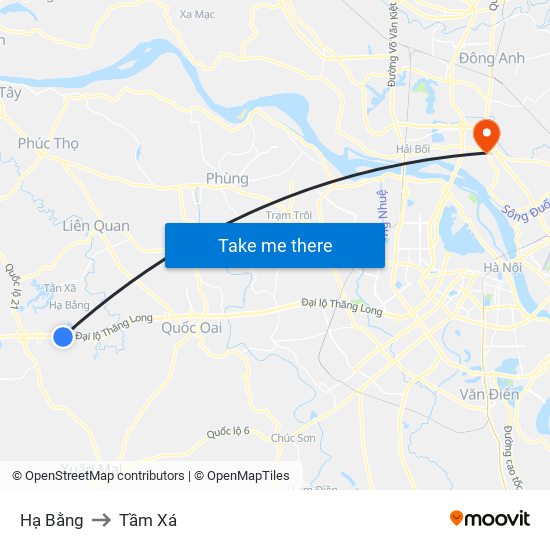 Hạ Bằng to Tầm Xá map