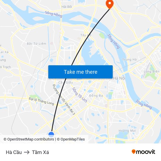 Hà Cầu to Tầm Xá map