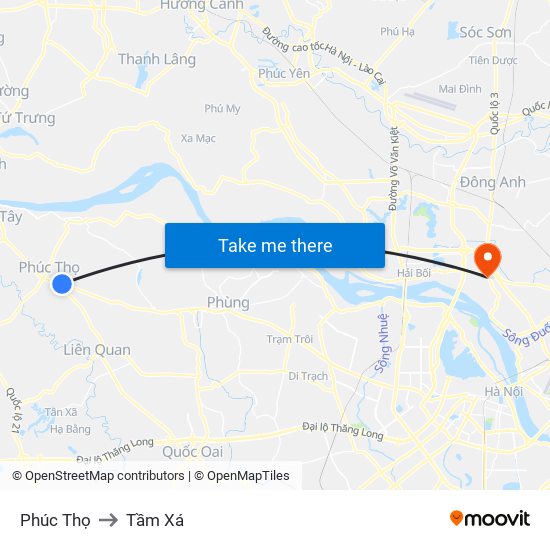 Phúc Thọ to Tầm Xá map