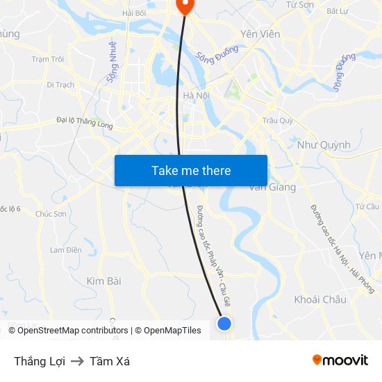 Thắng Lợi to Tầm Xá map