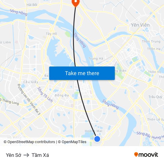 Yên Sở to Tầm Xá map