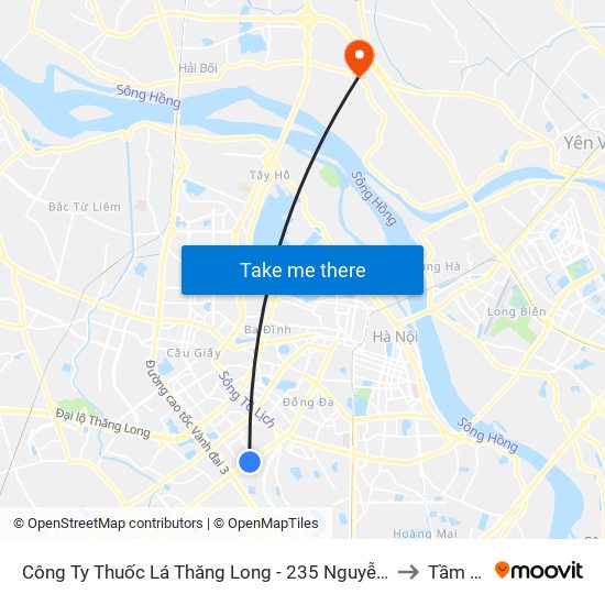 Công Ty Thuốc Lá Thăng Long - 235 Nguyễn Trãi to Tầm Xá map