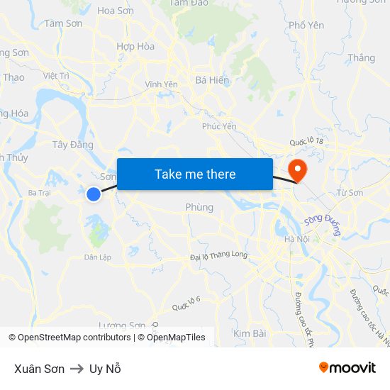 Xuân Sơn to Uy Nỗ map