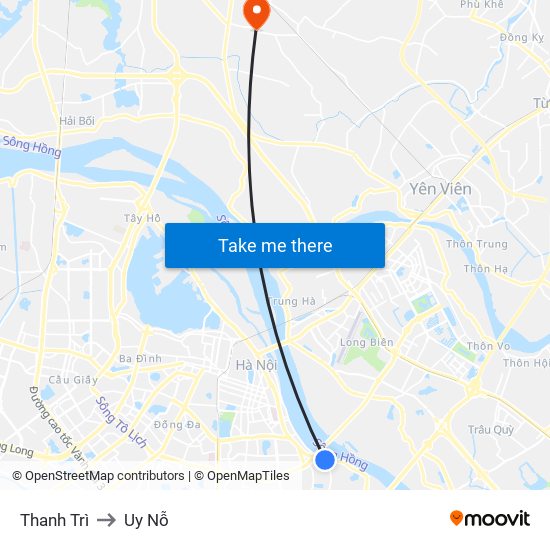 Thanh Trì to Uy Nỗ map