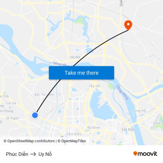 Phúc Diễn to Uy Nỗ map