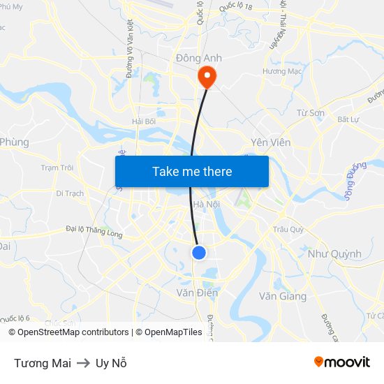 Tương Mai to Uy Nỗ map