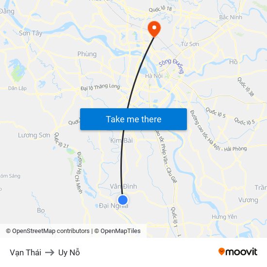 Vạn Thái to Uy Nỗ map