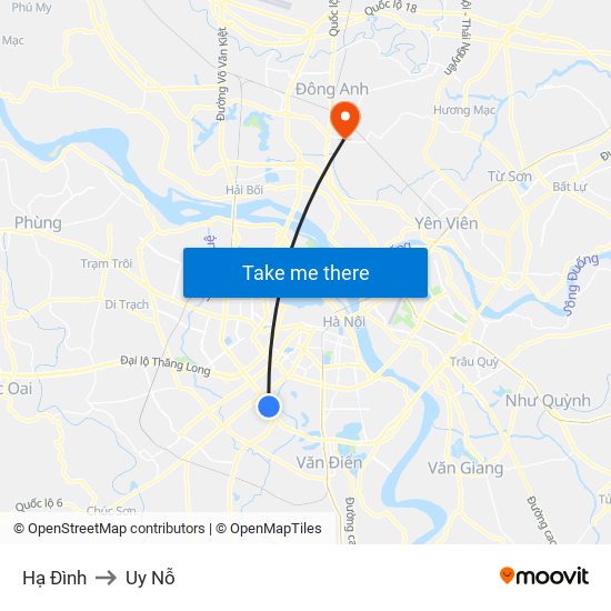 Hạ Đình to Uy Nỗ map