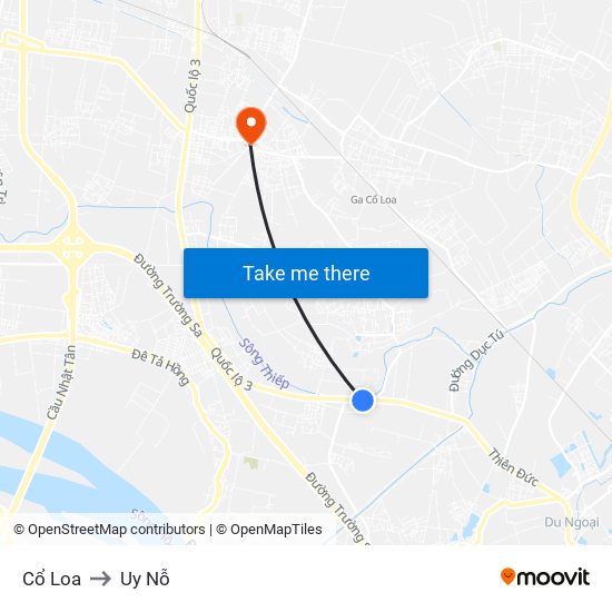 Cổ Loa to Uy Nỗ map