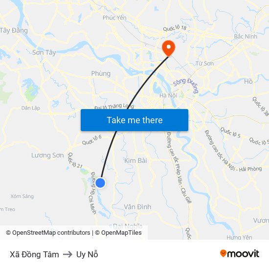 Xã Đồng Tâm to Uy Nỗ map