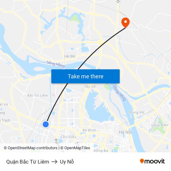 Quận Bắc Từ Liêm to Uy Nỗ map