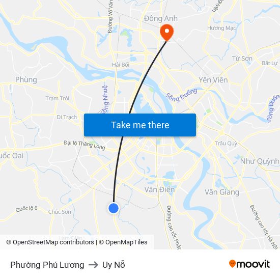 Phường Phú Lương to Uy Nỗ map