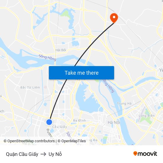 Quận Cầu Giấy to Uy Nỗ map