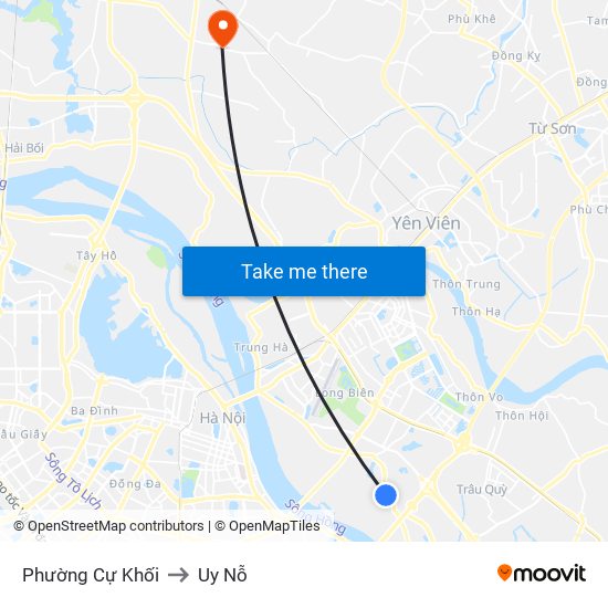 Phường Cự Khối to Uy Nỗ map