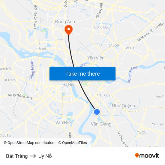 Bát Tràng to Uy Nỗ map