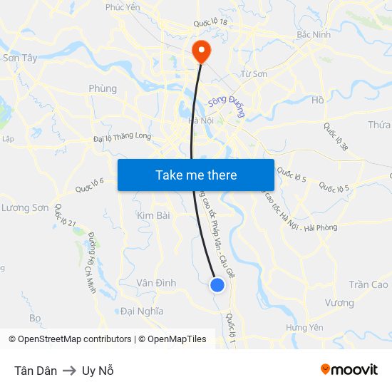 Tân Dân to Uy Nỗ map