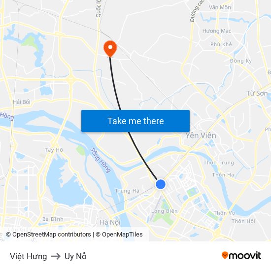 Việt Hưng to Uy Nỗ map
