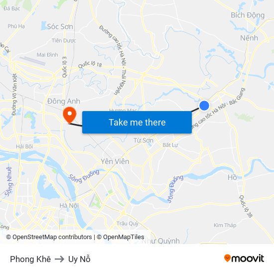 Phong Khê to Uy Nỗ map