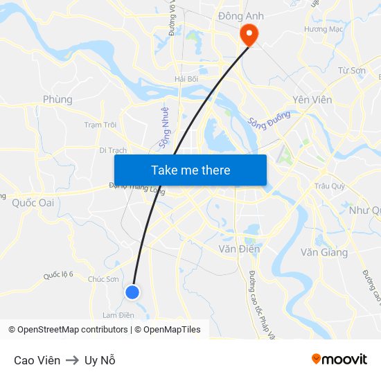 Cao Viên to Uy Nỗ map