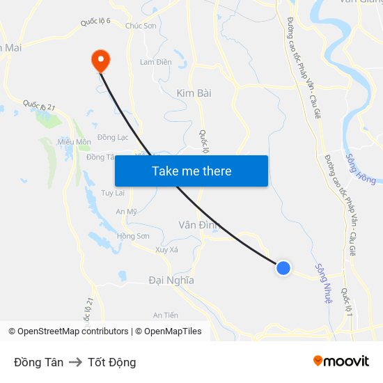 Đồng Tân to Tốt Động map