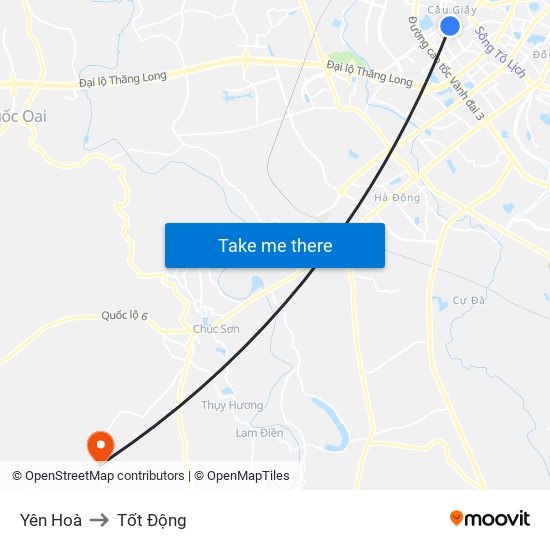 Yên Hoà to Tốt Động map