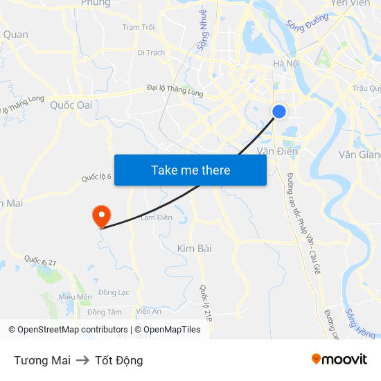 Tương Mai to Tốt Động map