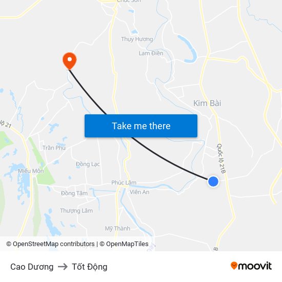 Cao Dương to Tốt Động map