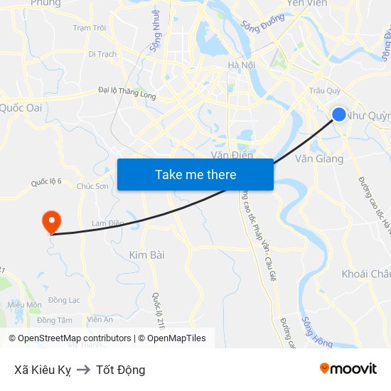 Xã Kiêu Kỵ to Tốt Động map