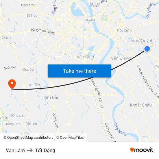 Văn Lâm to Tốt Động map