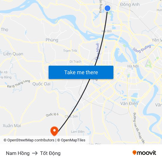 Nam Hồng to Tốt Động map