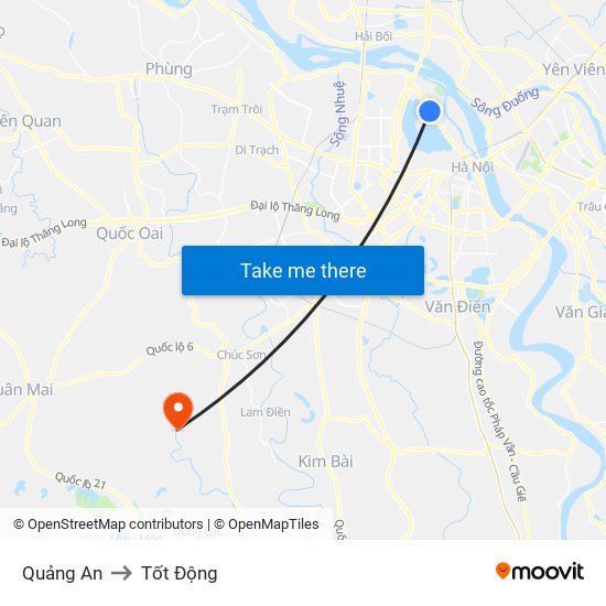 Quảng An to Tốt Động map