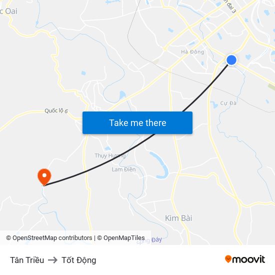 Tân Triều to Tốt Động map