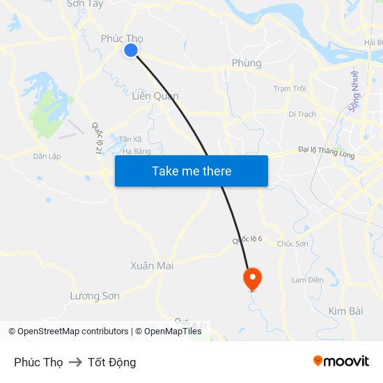 Phúc Thọ to Tốt Động map