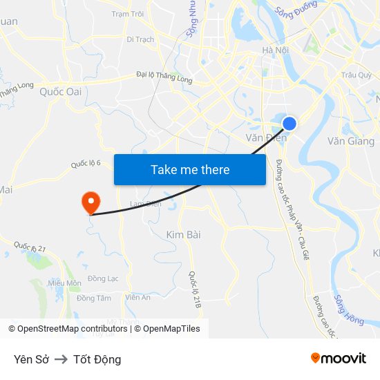 Yên Sở to Tốt Động map