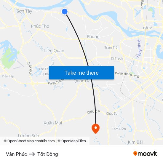 Vân Phúc to Tốt Động map