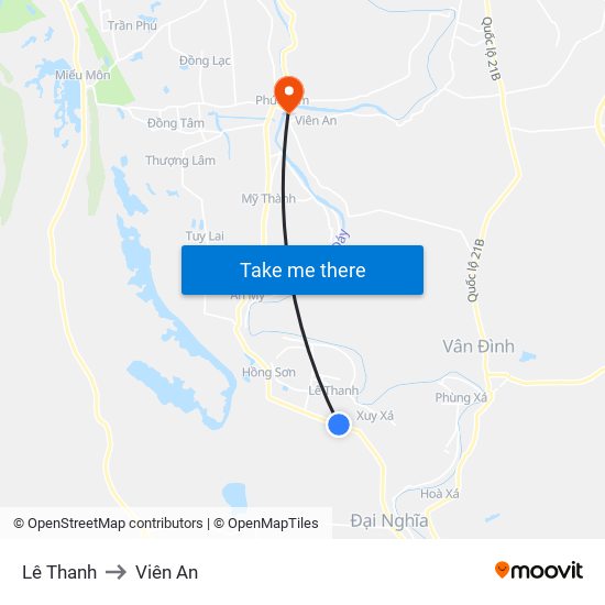 Lê Thanh to Viên An map