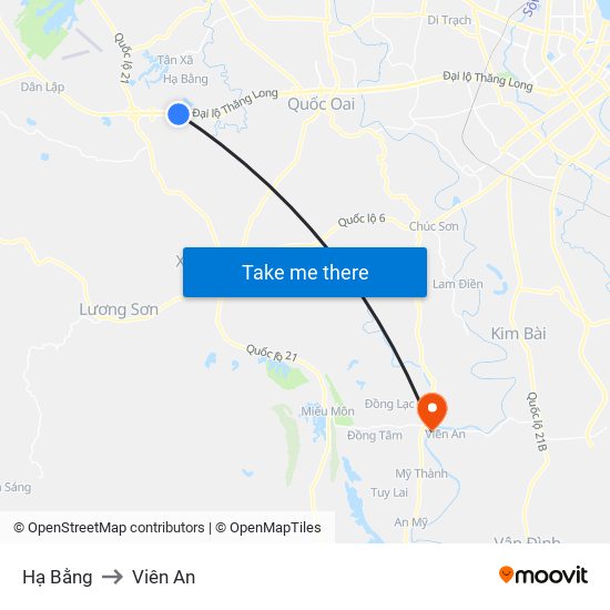 Hạ Bằng to Viên An map