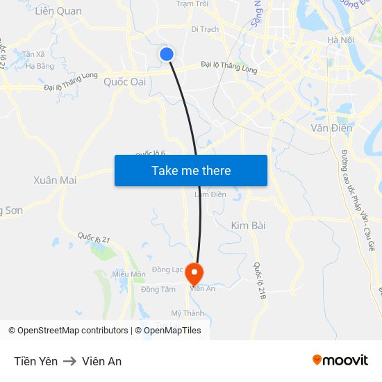 Tiền Yên to Viên An map