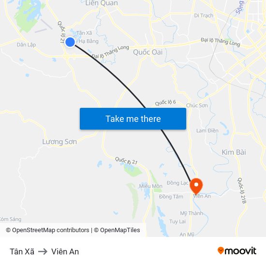 Tân Xã to Viên An map