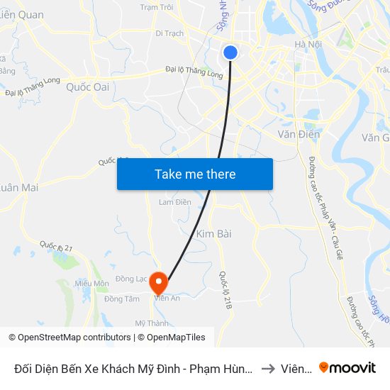 Đối Diện Bến Xe Khách Mỹ Đình - Phạm Hùng (Cột Trước) to Viên An map