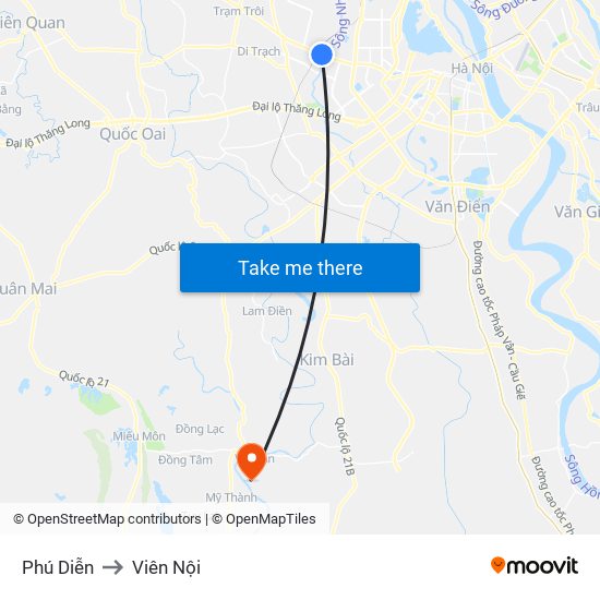 Phú Diễn to Viên Nội map