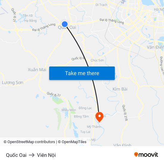 Quốc Oai to Viên Nội map