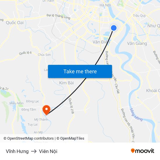 Vĩnh Hưng to Viên Nội map